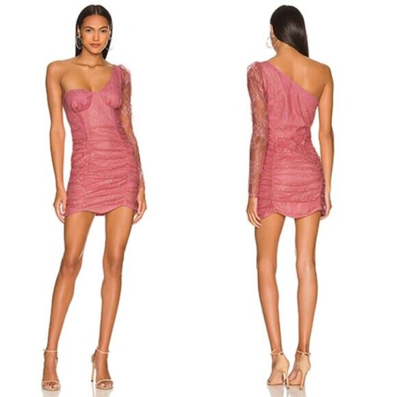MAJORELLE Dresses & Skirts - NWT Majorelle Ilaria One Shoulder Lace Overlay Mini Dress Pretty Pink Size: M